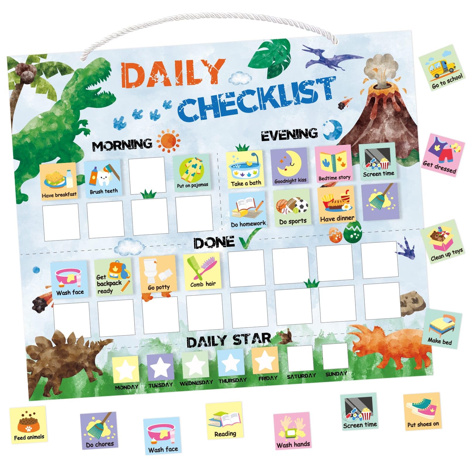 Dinosaur Routine Chart for Kids - Daily Visual Schedule for Reward Chart Chore Chart Behavior Chart Responsibility Chart for Boys Girls Fridge Home School Supplies