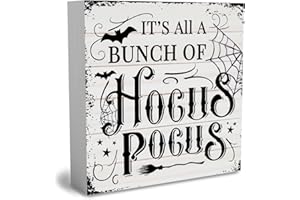 WRSUNT It's All A Bunch Of Hocus Pocus Halloween Decoration Wooden Box Sign Cute Fall Sign Decor Farmhouse Decorative Wood Box Sign Block Plaque for Wall Desk Home Bathroom Decoration 5 x 5 Inches