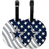 FKHGY - 2 Pack Leather Football Sport Fan Luggage Tag for Suitcase，Double-Sided Pattern Blue Design Travel Suitcase Tag with Privacy Flap Address Labels