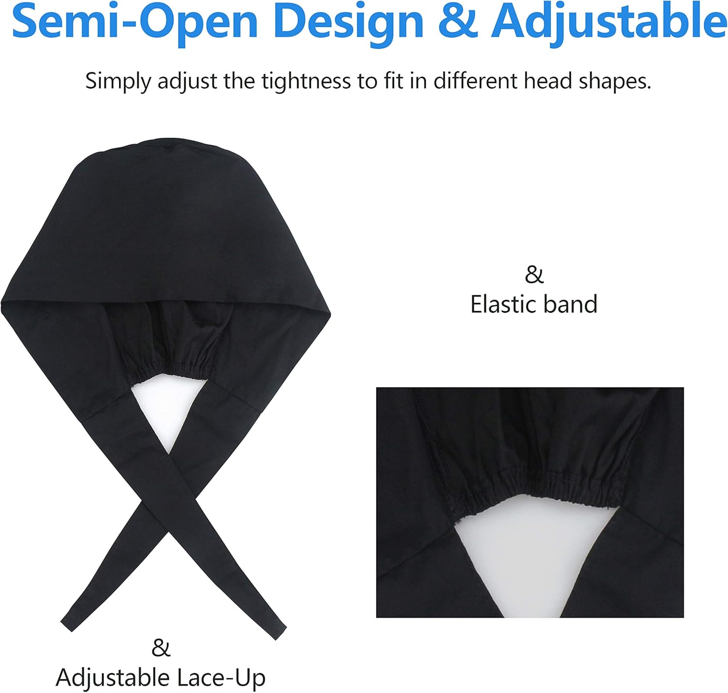 QBA Adjustable Working Cap with Button, Cotton Working Hat Sweatband, Elastic Bandage Tie Back Hats for Women & Men, One Size - Black: Clothing