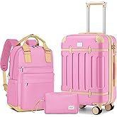 LARVENDER Luggage Sets 3 Piece Expandable Carry on Luggage 22x14x9 Airline Approved Hardshell Suitcase with Wheels TSA Lock, Lightweight Suitcase Set for Women with Travel Backpack, Berry