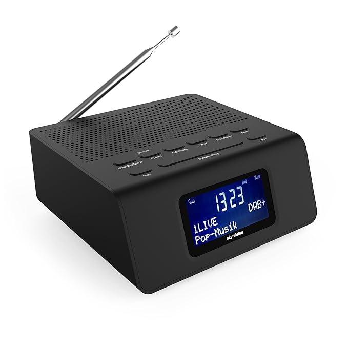 Sky Vision DAB Radiowecker 20S - Funkuhr, 2xUSB, 2 Weckzeiten, FM/UKW, Schwarz