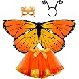 Kids Fairy Butterfly Wings Costume With Tutu Dress - 4Pcs Set For Girls Dress Up Party & Halloween