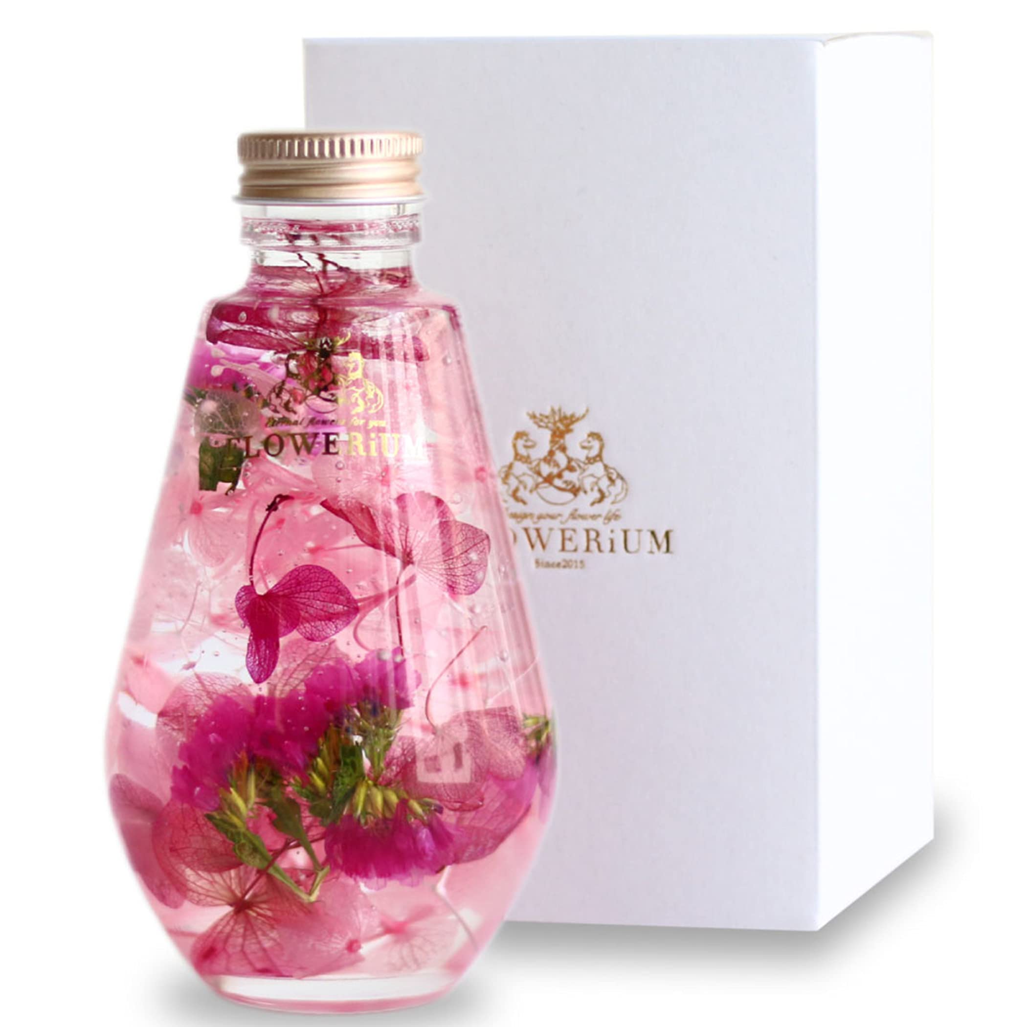 FLOWERiUM ハーバリウム 贈り物 2025 フラワーギフト 日本製 花 flower 結婚 記念日 誕生日 プレゼント ギフト 女性 お祝い 退職 大切な人 フラワリウム ドロップボトル (ピンクパープル)商品画像