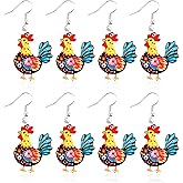 Funky Chicken Earrings for Women,Funny Dangle Drop Earrings, Cute Rooster Hen Farm Animal Jewelry, Unique Chicken Gifts