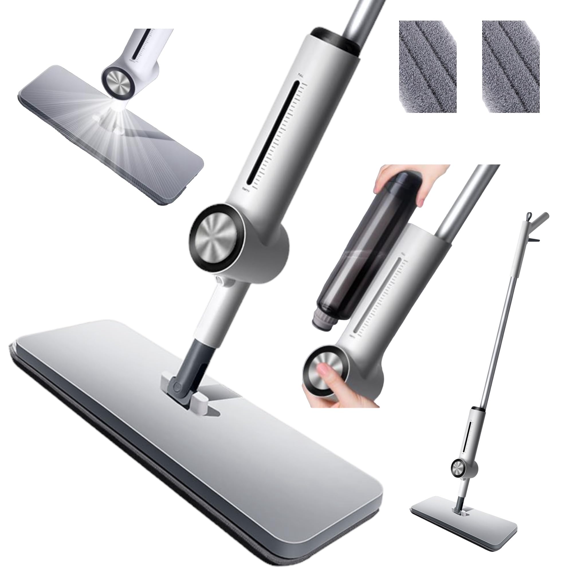 Photo 1 of TIDYGO Spray Mop with Microfiber Cleaning Pads, Paddle Brush, 360° Swivel Head, and 250 mL Refillable Bottle, Deep Floor Bathroom, Kitchen, and Whole Home Clean, Includes Paddle Brush