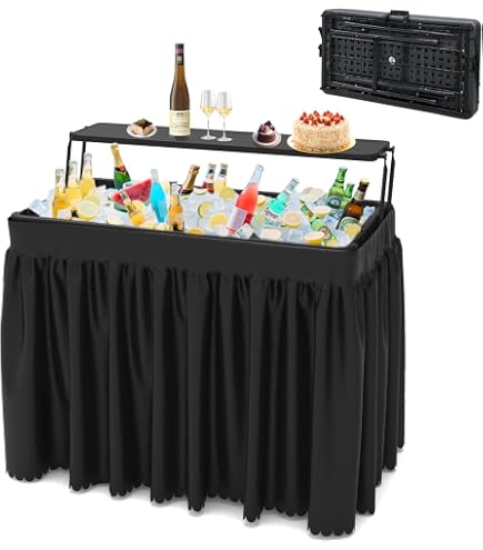KOTEK Folding Ice Cooler Table With Matching Skirt & Drain