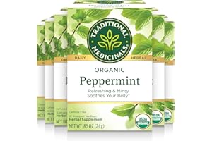 Traditional Medicinals Tea, Organic Peppermint, Soothes Your Belly, Refreshing & Minty, 96 Tea Bags (6 Pack)