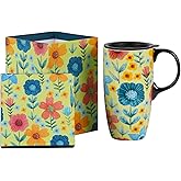 Coffee Ceramic Mug Porcelain Latte Tea Cup With Lid 17oz., Innnocence