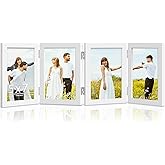 DUENPY 4 Folding 5x7 Picture Frame Horizontal Engineered Wood Accordion Photo Frame with Plexiglass Tabletop Bookshelf Display White