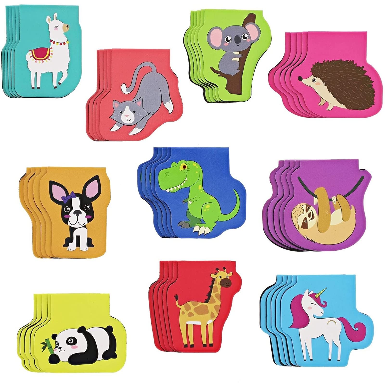 50-Pack Mini Assorted Colorful Animal Magnetic Bookmarks, Bulk Magnet Set, Page Clip Markers for Kids, Reading, Bookclub, School Book Fairs (10 Designs, 4.3 x 4.3 cm)