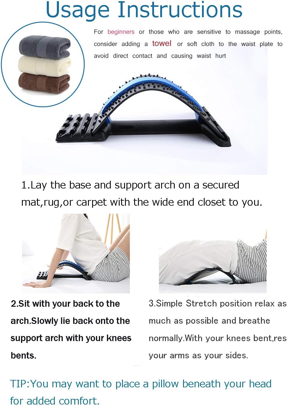 Back Stretching Device,Back Massager for Bed & Chair & Car,Multi-Level Lumbar Support Stretcher Spinal, Lower and Upper Muscle Pain Relief(Black/Blue): Health & Personal Care