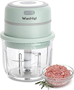 WanHigl Mini Chopper Electric,Garlic Chopper Mini Food Processor,Wireless Onion Chopper,USB Charg,1.3Cups,Vegetable Chopper,Mini Food Chopper Electric Dedicated For Garlic,Onion,Meat,Salad,Vegetable