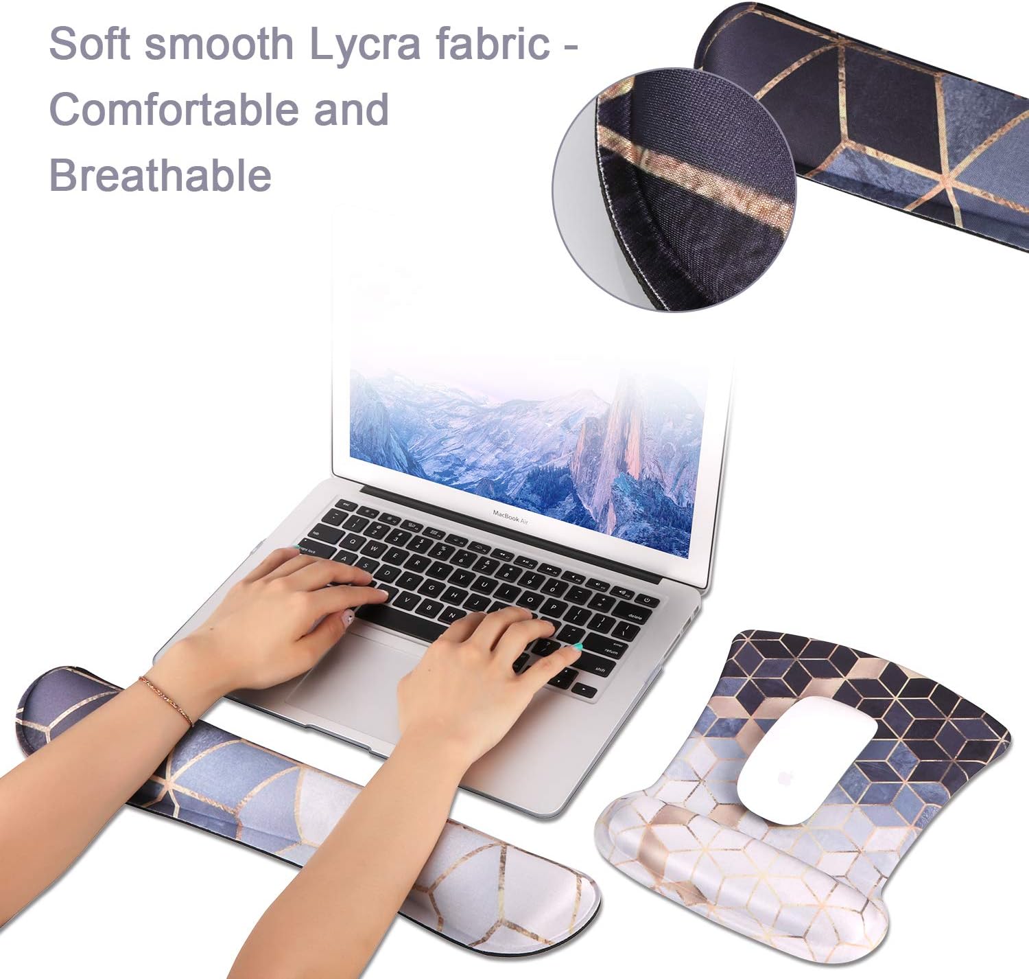 iLeadon Keyboard Wrist Rest Pad and Mouse Wrist Rest Support Mouse Pad Set, Non Slip Rubber Base Wrist Support with Ergonomic Raised Memory Foam for Easy Typing & Pain Relief, Abstract Cubes : Office Products