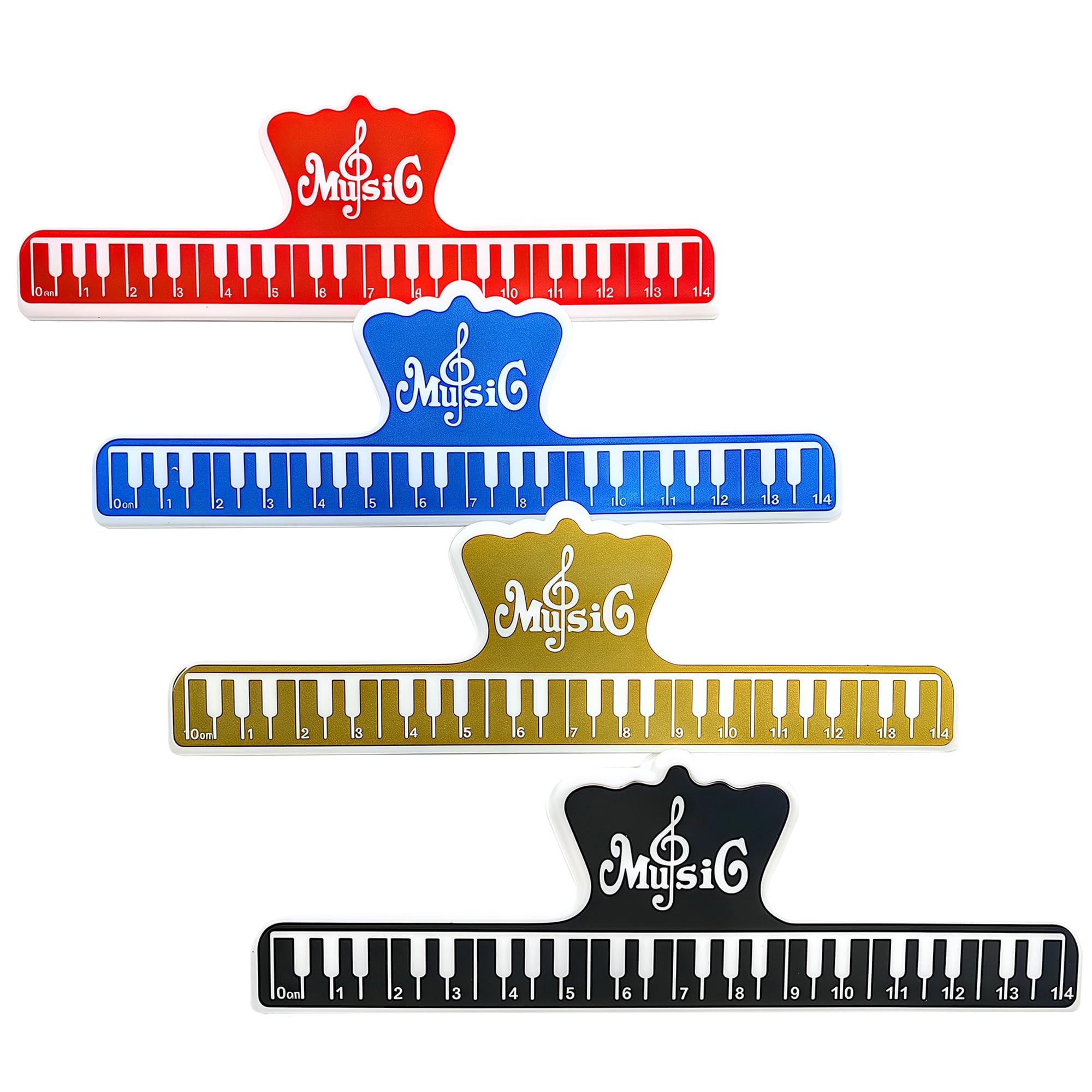 Musiin Elegant Music Score Clips -4Piece Set in Red, Black, Blue, Gold for Secure Sheet Music Handling