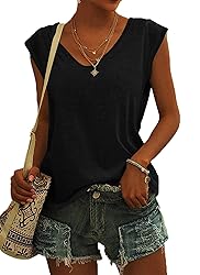 AUSELILY Womens Cap Sleeve T-Shirt Casual Loose Fit