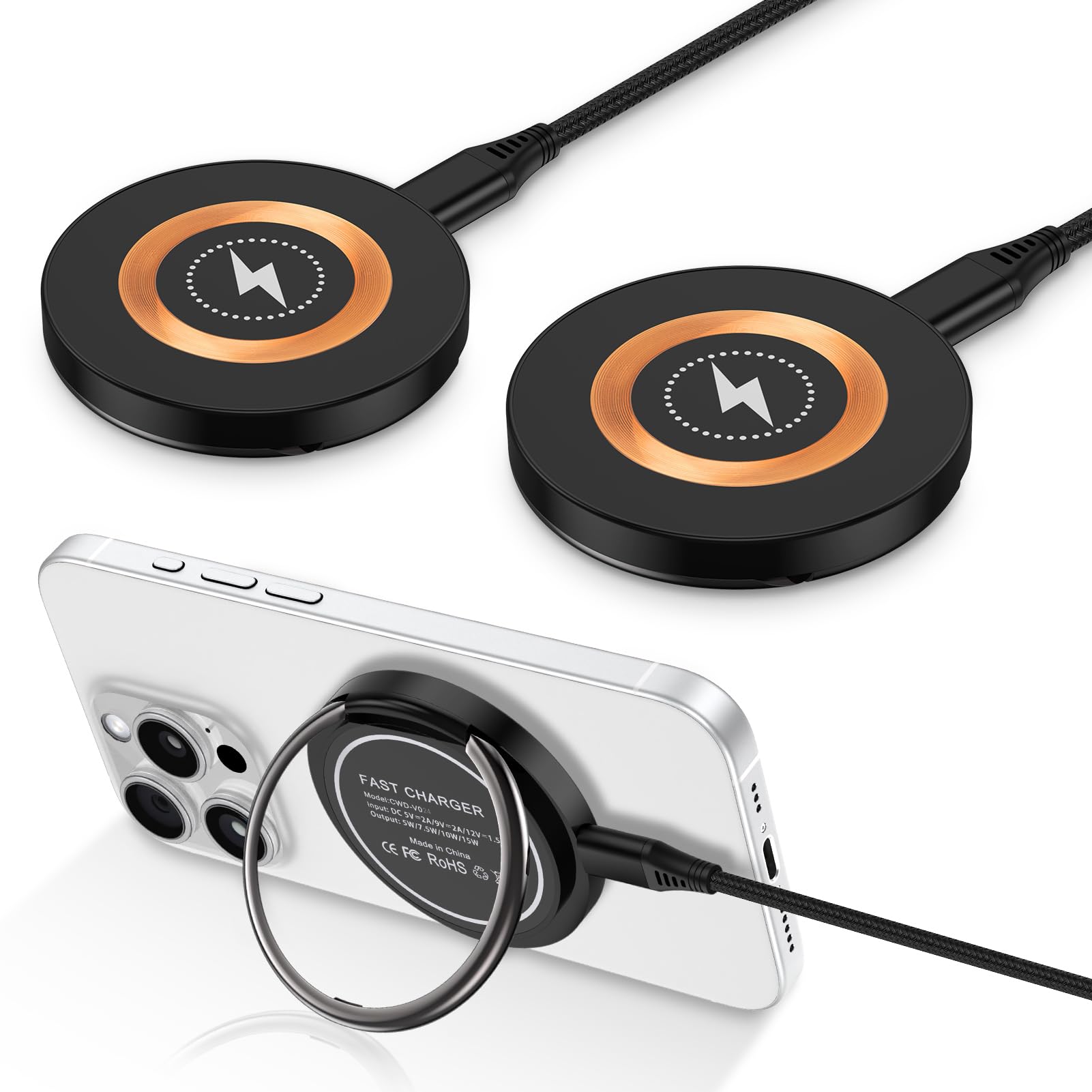 Samsung S25 Ultra Wireless Charger Fast Charging Pad Magnetic Charger for Samsung Galaxy S26 S25 Plus/S24 Ultra/S23/S22/S21/S20/S10,2Pack 15W Wireless Fast Charger Stand for iPhone 16 Pro Max/15/14/13