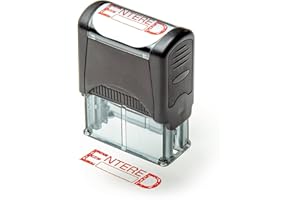 SIRDAS Self Inking Rubber Stamp, Refillable Red Ink Preinstalled - 1.4" x 0.51" X (35 x 8mm) (Entered)