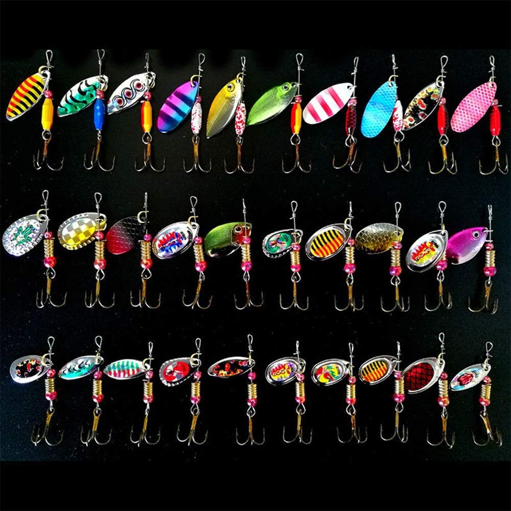 30pcs Fishing Lures Spinner Hard Bait Artificial Bait Tackle Fishing Wobblers Casting Spoon Trout Bass Salmon Pike Walleye Perch (Colorful-Style F)