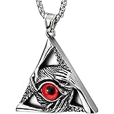 COOLSTEELANDBEYOND Steel Vintage Evil Eye Protection Hands Triangle Pendant Necklace for Men Women 30 Inch Wheat Chain