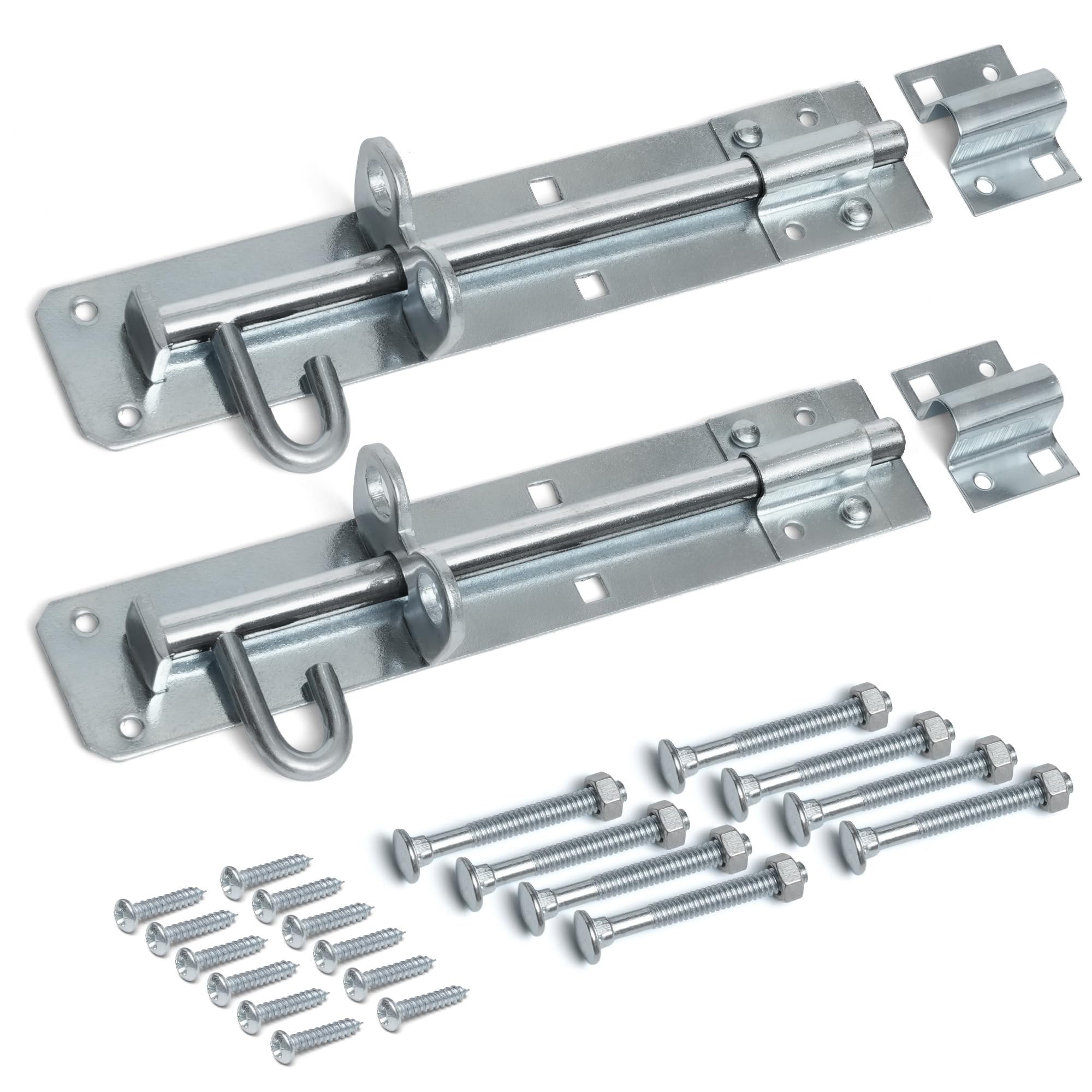 ZAVIA Brenton Bolt Door Lock - 2 Pack 200mm (8”) Sliding Padbolt with Zinc Plated Galvanised Finish - Gate Bolts for Wooden Gates, Garden, Wooden, Garage Shed Door Lock