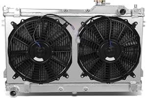 DNA Motoring RA+FS-MM90-2 Dual Core 2-Row Aluminum Radiator w/ 2x Fan Shroud Compatible with 90-98 Mazda Miata MX-5, Metallic