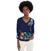Johnny Was 3/4 Sleeve Trapunto V-Neck Tee - Ziviana