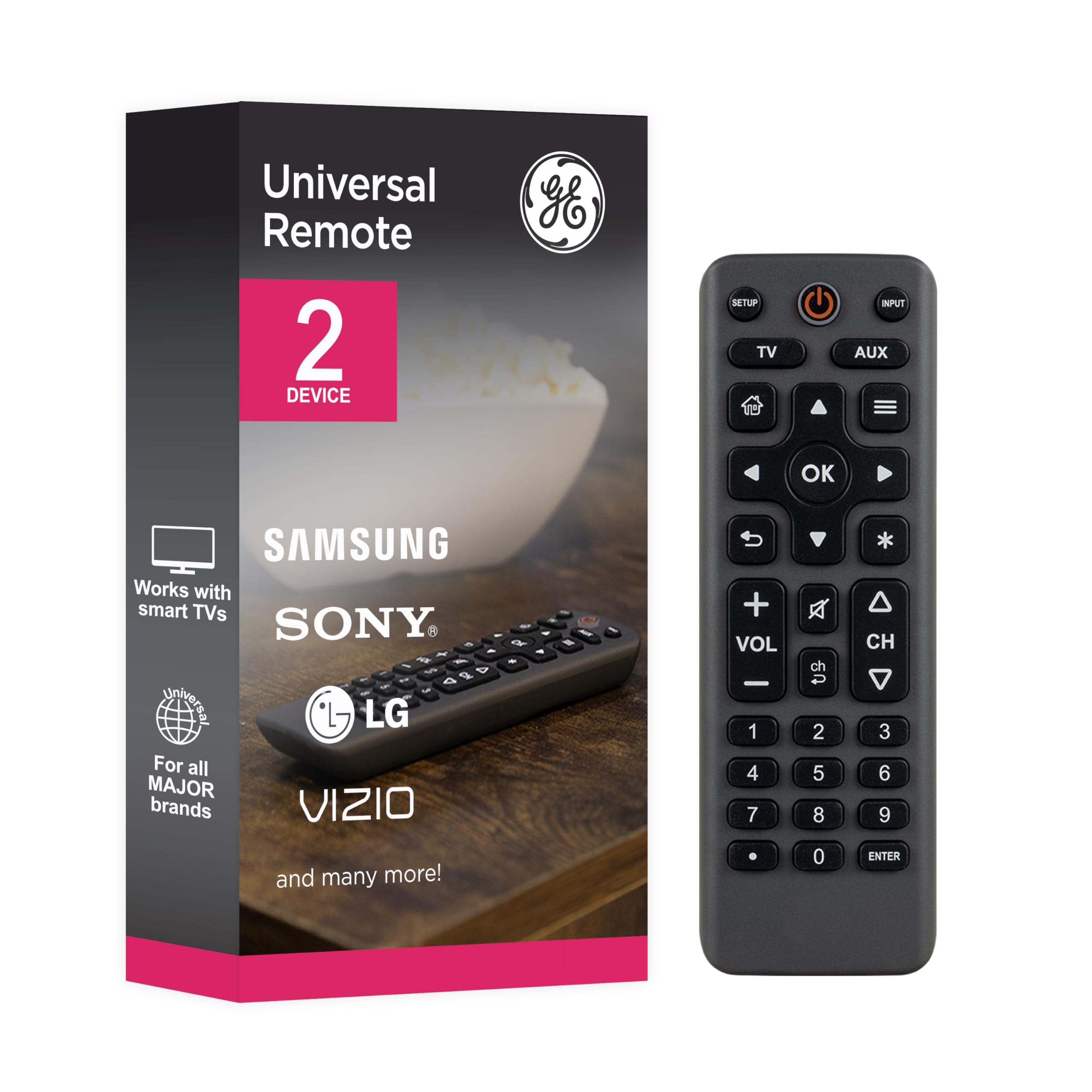 Photo 1 of GE Big Button Universal Remote Control, Universal Replacement Remote for Samsung, LG, Vizio, Sony, Smart TV, Fire TV, 2 Device, Charcoal, 83036