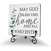 Christian Gifts, May God Bless This Home Wooden Plaque Sign with Bible Verse, Bible Verse Wood Sign Religious Gift Desk Decorations For Office Home,Wooden Plaque With Stand 5 x 5 inch -A07