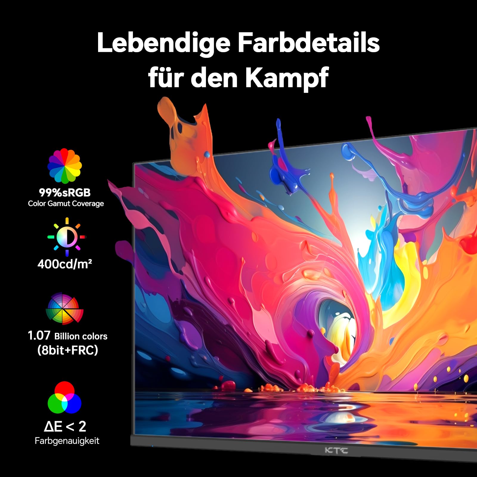 KTC Gaming Monitor, Bildschirm 24 Zoll QHD 2K@180Hz / 144Hz mit Fast IPS Panel,1ms, HDR 400, Adaptive Sync, 400 cd/m² Helligkeit, Verstellbarer Ständer für vertikale und VESA (100x100 mm) 4