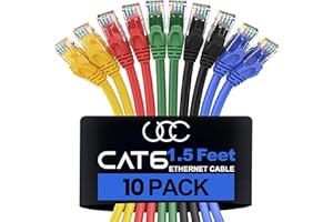 Ultra Clarity Cables Cat 6 Ethernet Cable 1.5 FT 10 Pack, Cat6 Patch Cable, High Speed 10Gbps 500Mhz Ethernet Cable Network C