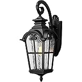 Emliviar Farmhouse 25 Inch Outdoor Wall Lantern Sconce, 1-Light Large Patio Wall Light Fixture with Water Grain Glass, Black 