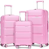 Kono 3 Piece Luggage Set, 20/24/28 Inch Suitcases with TSA Lock, Pink | Lightweight PP Hardshell, Smooth 360 Spinner Wheels with TSA Lock for Travel Trips