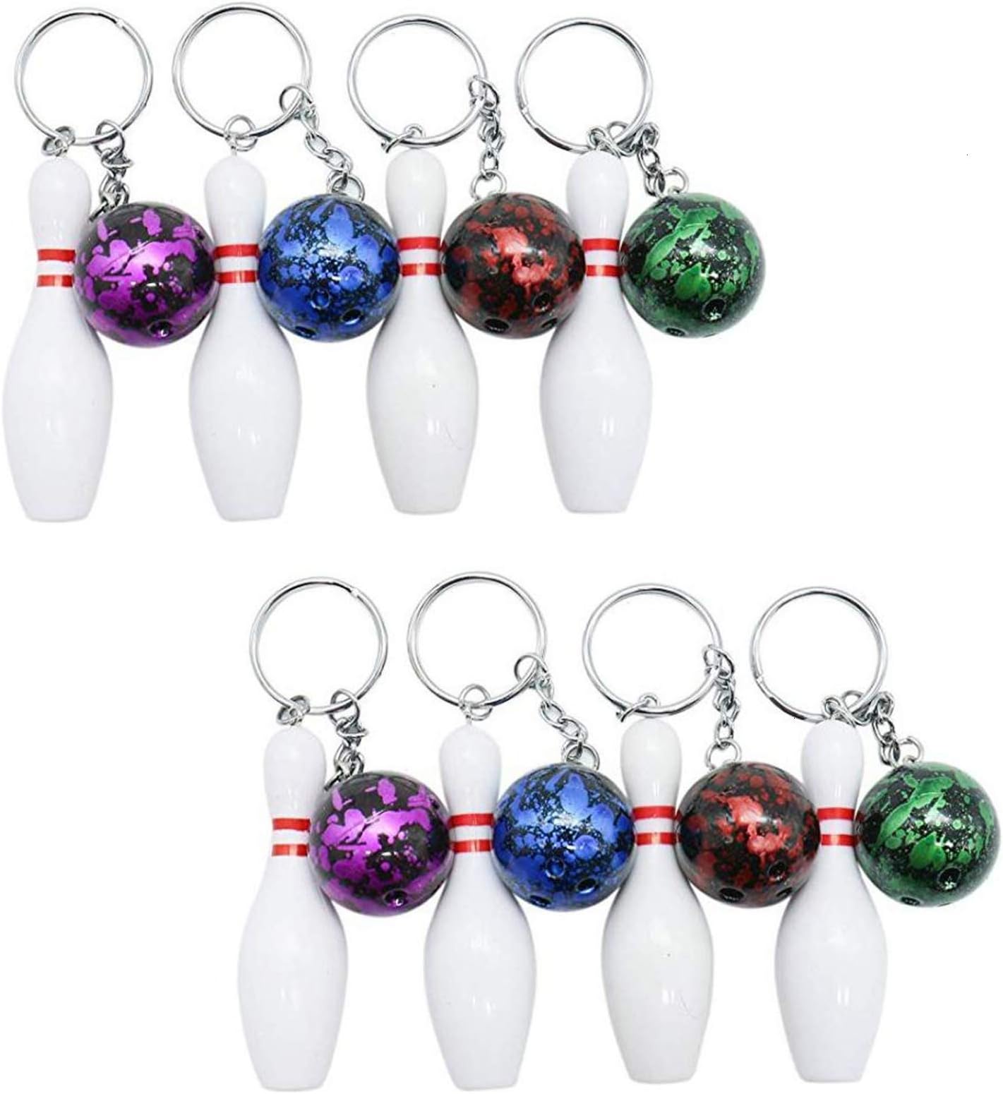 Timoo 8 PCS Bowling Pin Keychains, Simulation Mini Bowling Ball Keyring Key Holder for Promotion, Gift, Bowling Party, Favors