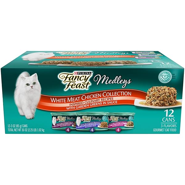 PURINA FANCY FEAST WET CAT FOOD VARIETY PACK, MEDLEYS WHITE MEAT CHICKEN IN SAUCE COLLECTION – (PACK OF 12) 3 OZ. CANS