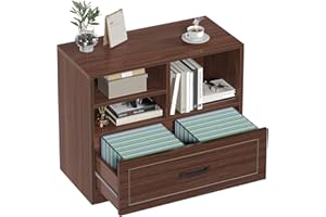 LVB Wood Lateral Filing Cabinet with Drawer, Farmhouse File Cabinet Printer Stand with Storage Shelves, Printer Cabinet Fits 