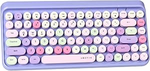 UBOTIE Portable Bluetooth Colorful Computer Keyboards, Wireless Mini Compact Retro Typewriter Flexible 84Keys Design Keyboard (Purple-Colorful)