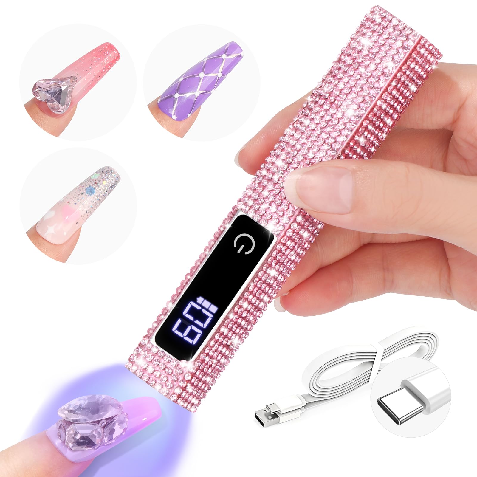 SAVILAND LED UV Lamps for Gel Nails with 2 Timer 20/60S : 12W Handheld 8X-Speed Cure LED Mini UV Nail Lamp Touch Screen Gel Polish Lamp Light Rechargeable Nail Dryer for Home Salon Use