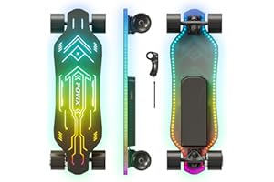 POVIX Electric Skateboard with RGB LED & 350W Motor, 27" Eboard with Remote, 4 Riding Modes, Max 10Mph & 10 Miles Range, LED Light-Up Electric Skateboards for Beginners and Teens