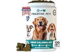 PAWZITIVE PETS Dog Calming Chews for Anxiety Relief - Hemp Calming Chews for Dogs - 120 Soft Treats - Stress, Separation - USA Product - Melatonin, Passion Flower, Chamomile