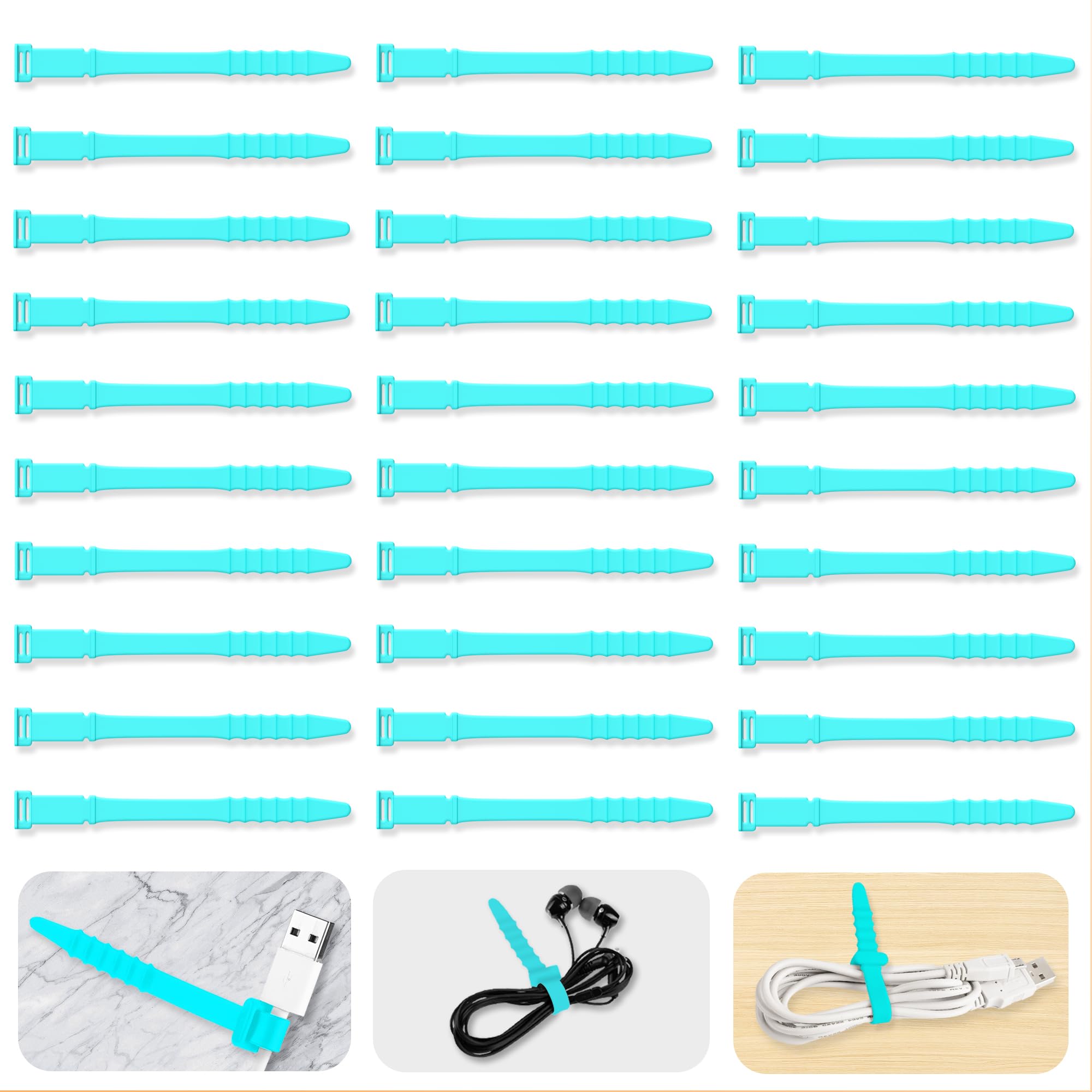 Silicone Cable Ties Cord Organizer, 4.5" Reusable Zip Ties, 30pcs Rubber Cable Ties Straps for Wire Management, Elastic Cable Organizer for Home Office Supplies Cord Ties(11.3cm, 30pcs, Green)