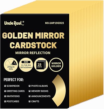 Uncle Paul Golden Mirror Cardstock 25 Sheets 250gsm A4 297x210mm