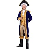 Fun Costumes George Washington Colonial Costume for Men - Blue Velvet Jacket, Vest, Pants, Hat, Ascot, Boot Tops - Blue, Large
