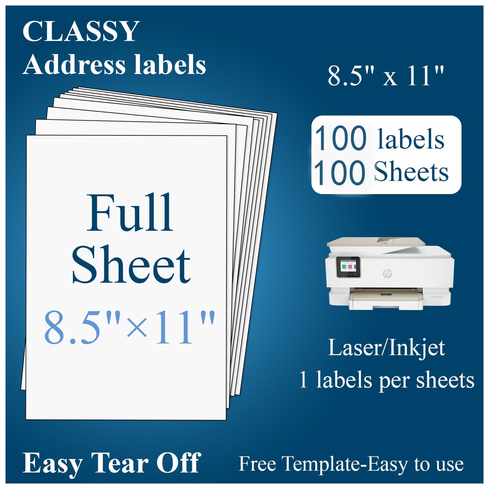 Photo 1 of (100 Sheets, 100 Labels) Sticker Paper, 8.5" x 11" Full Sheet Shipping Address Labels, 1 Per Page Self Adhesive Mailing Label for Laser and Inkjet Printers