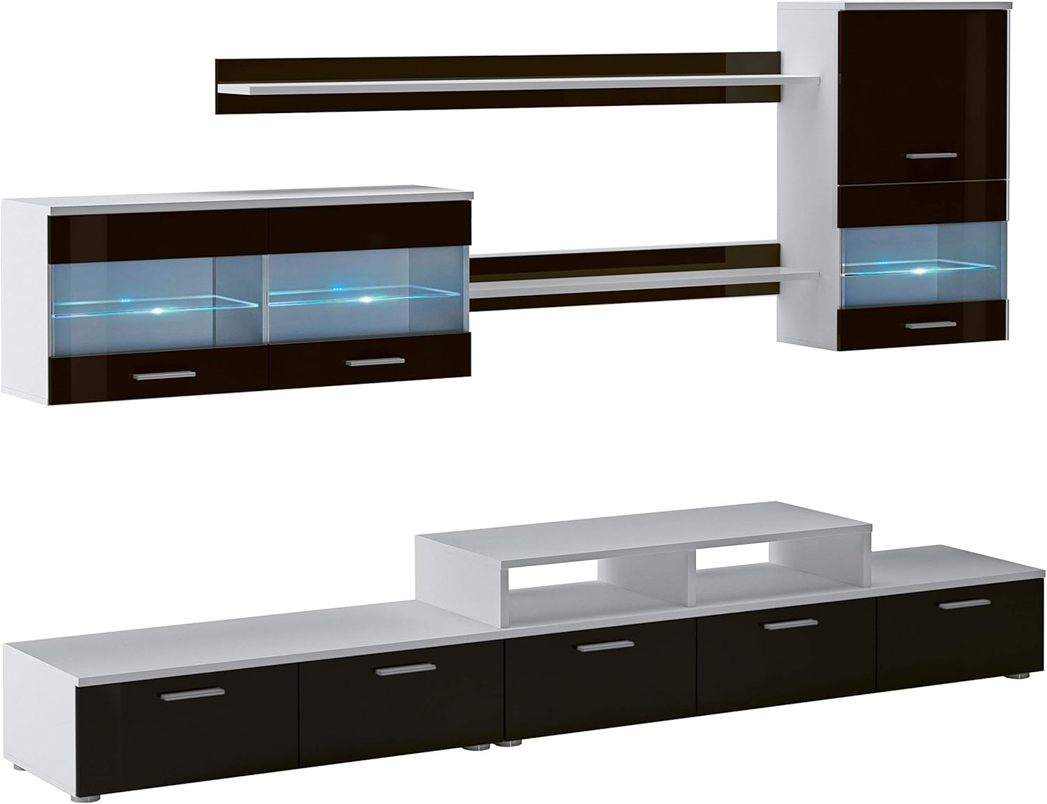 SelectionHome - Mueble salón Comedor Moderno, Acabado en Blanco Mate y Negro Brillo Lacado, Medidas: 250x194x42 cm de Fondo
