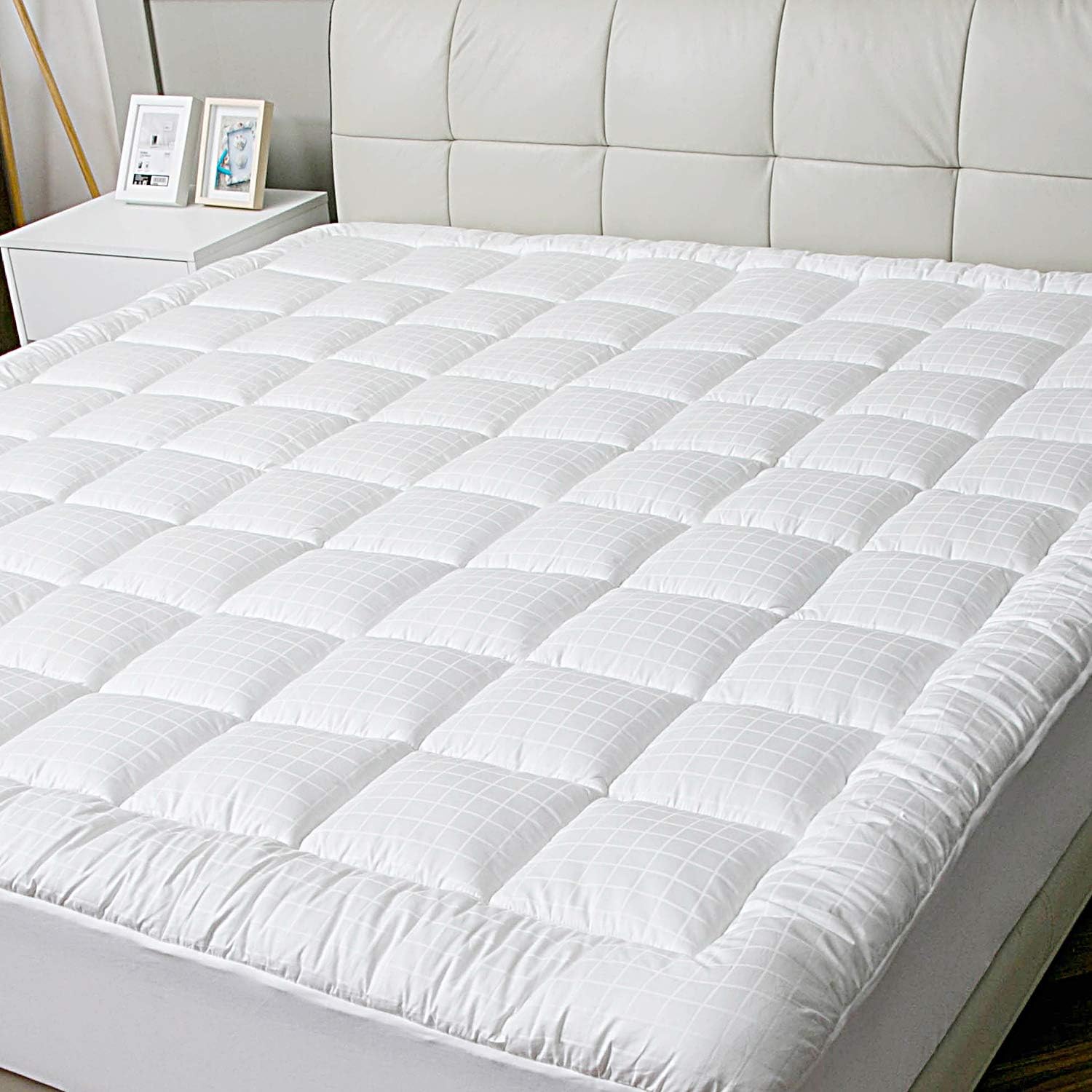 Lakebirds Cal King Size Mattress Pad Cover 800 GSM 100% Cotton 300TC Luxury Bed Topper Soft Quilted Super Quality Fitted Protector Deep 8"-23" Cooling Breathable White