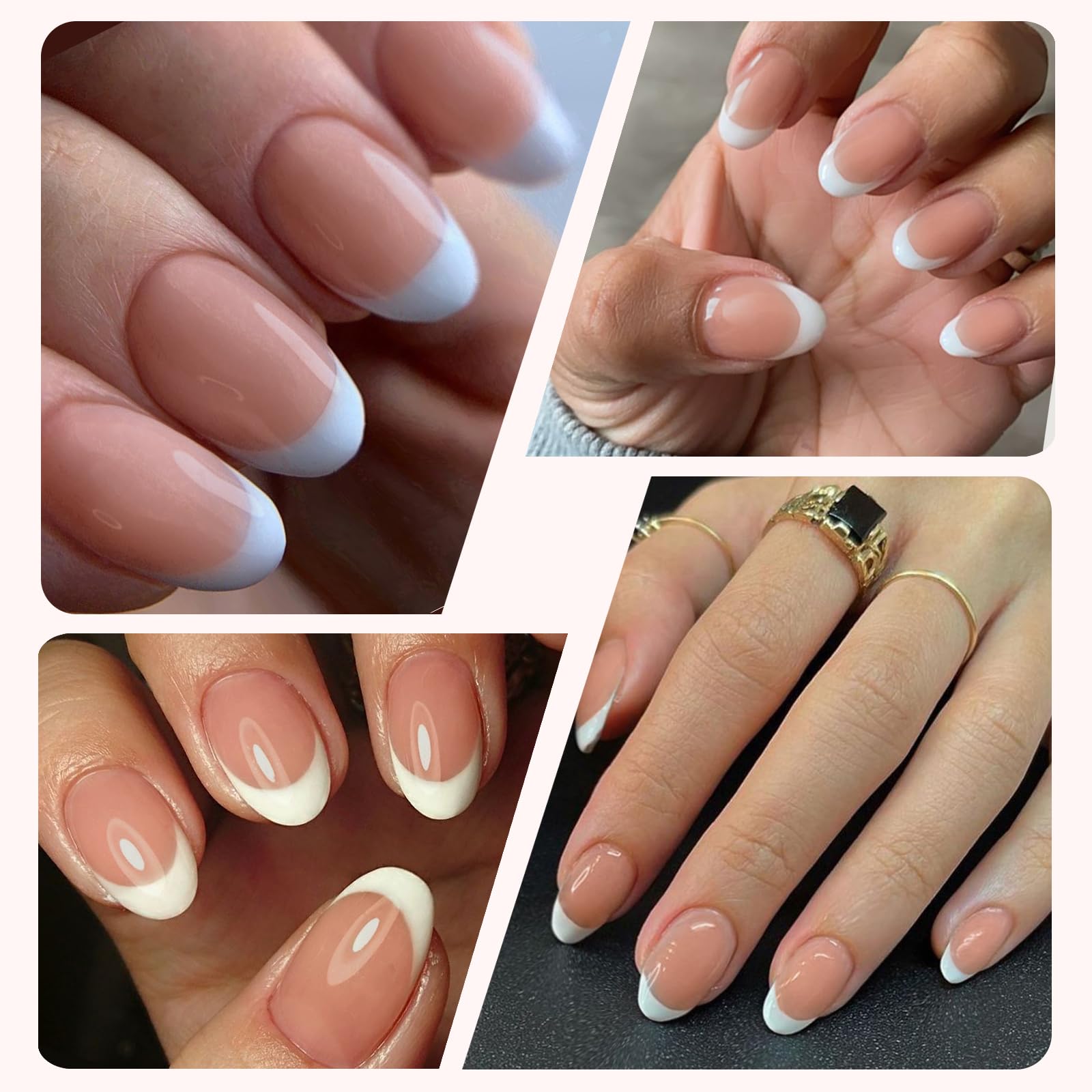 Artquee French Tips Press on Nails Short Clear Pink Fake Nails Oval Cute Acrylic False Nail Full Cover Glossy White Edge Designs Stick on Fingernails for Women 24PCS - Image 2