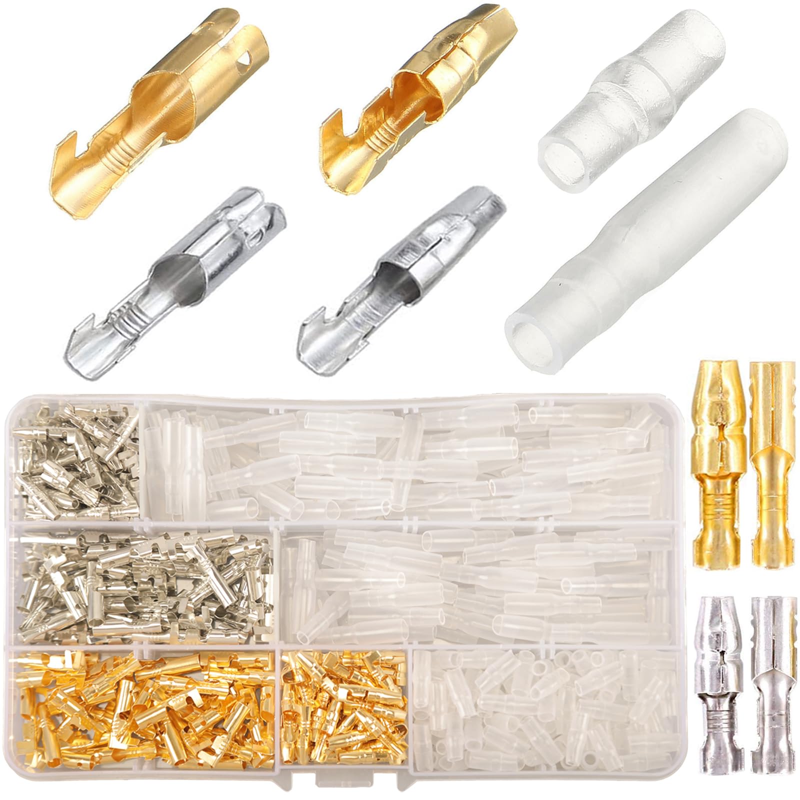 Brass Bullet Connectors Kit - 424pcs 3.9 mm Bullet Terminal Connector Male and Female with Insulated Sleeves, Electric Lug for Motorcycle — image 1