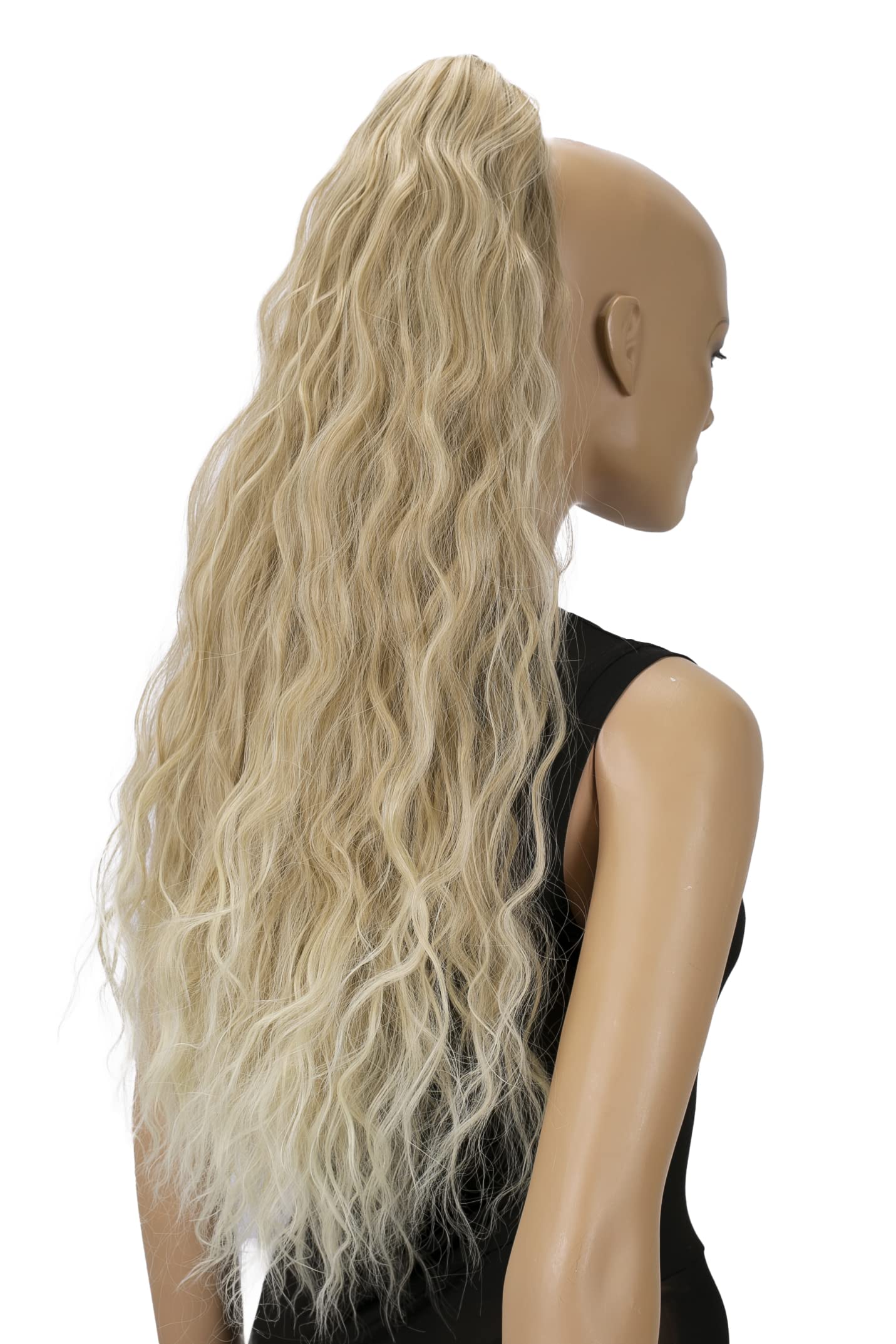CAISHA 28" Extra Long Voluminous Wavy Clip On Hairpiece Plait Ponytail Heat Resistant Synthetic Light Blonde Mix H718