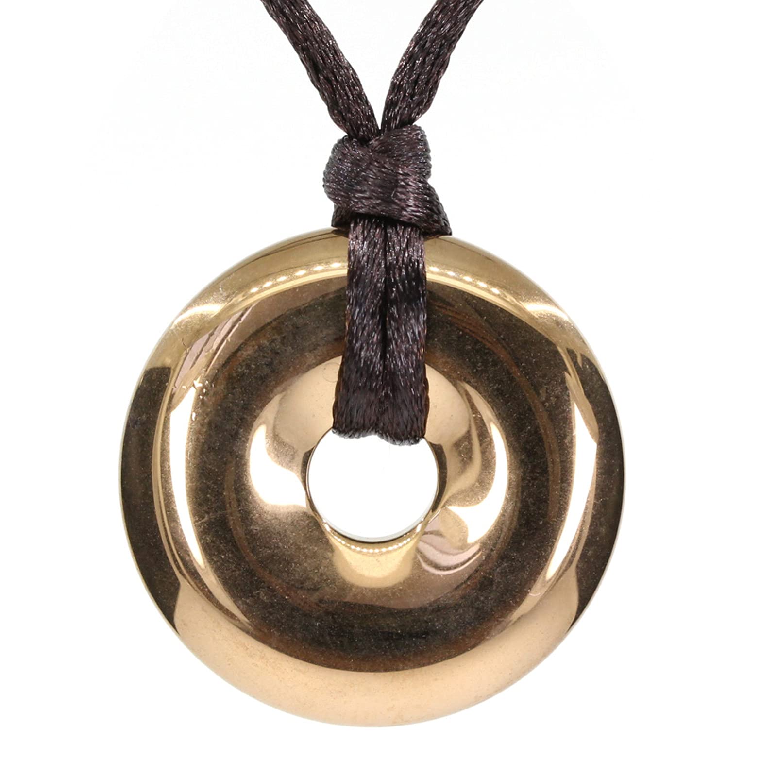 Keleny Semi Precious Gemstones 30mm Circle Coin Peace Donut Beads Adjustable Braided Rope Pendant Necklace, 1.18 Inch, Stone, Hematite